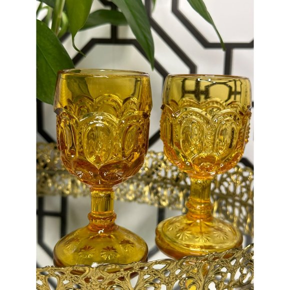 Le Smith Mini Amber Wine Glass Goblet - Moon & Star - Set Of 2 - Picture 5 of 9